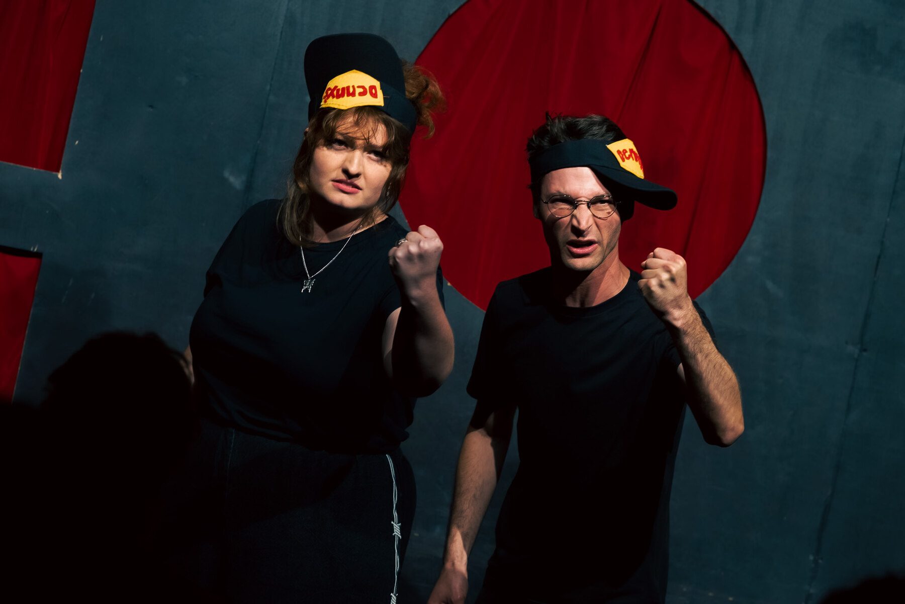 Paige and Jacob in matching Denny hats at Dallas Sketch Fest